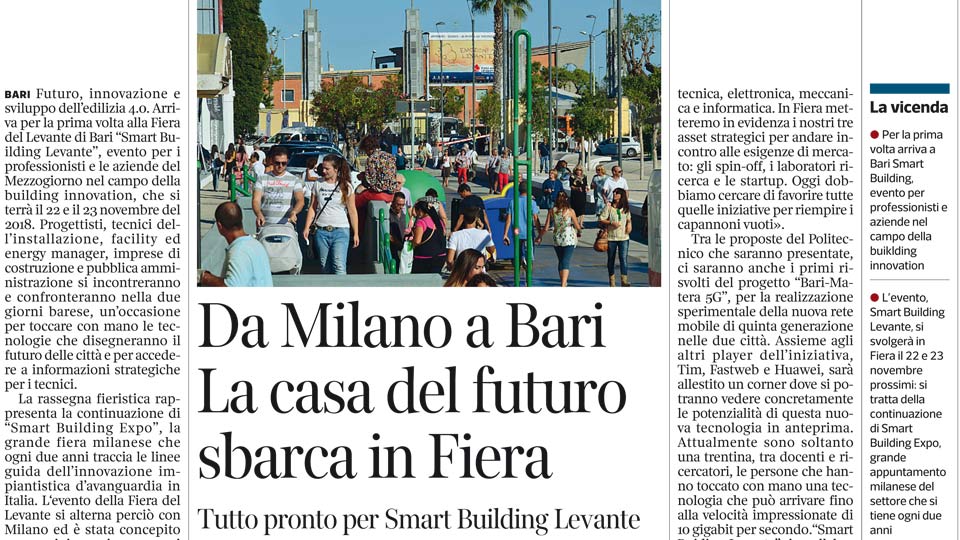 Smart Building Levante, ne parla il Corriere del Mezzogiorno